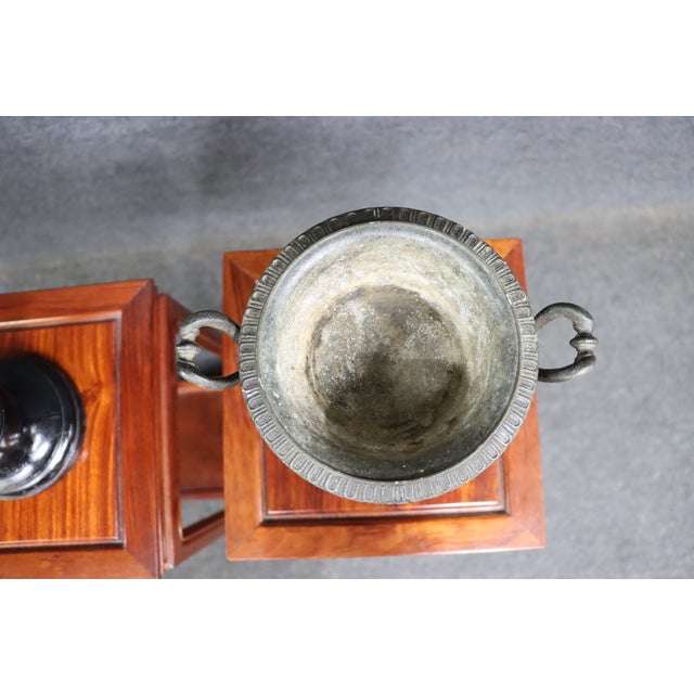 Black 19th Century Victorian Bronze & Wood Urns/Pair For Sale - Image 8 of 9