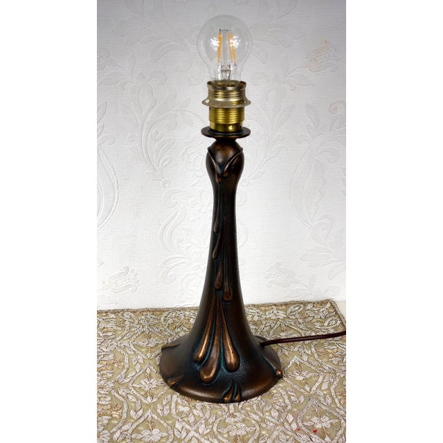 Antique Bronze Beaded Fabric Shade Table Lamp, 1920s, in Very Good conditions. Designed 1920 to 1949 This piece has an...