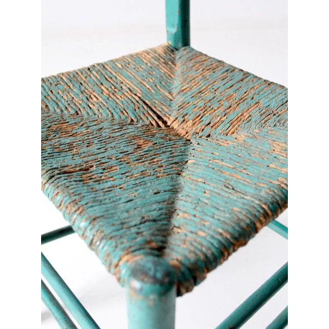 Wood Antique Painted Rush Seat Chair For Sale - Image 7 of 9