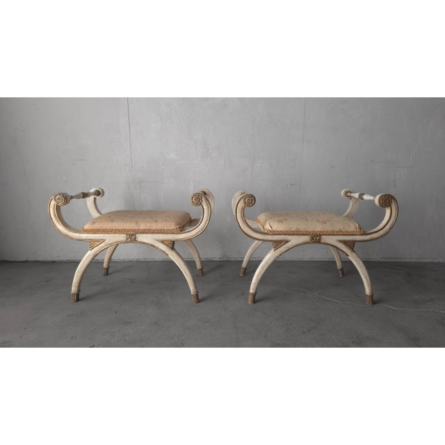 This Pair of Antique Italian Neoclassical Style Curule Stools is just lovely. If you can appreciate the character or...