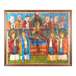 Large 19th Century Tibetan Thangka Painting of Buddha and Attendant Deities For Sale