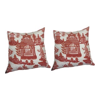 Chinoiserie Scenic Decorative Throw Pillows – Pair For Sale