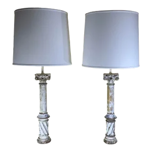 Hand Carved Antique Hand Carved Wood Table Lamps