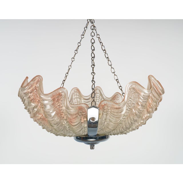 1930s Art Deco Chrome & Glass Odeon Pendant Lamp with Shell Shades, 1930s For Sale - Image 5 of 5