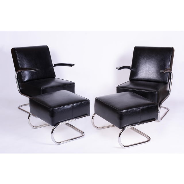 Art Deco Seating Set in Chromed Steel and Genuine Leather by Willem Hendrik Gispen for Mücke Melder, Czech, 1930s, Set of 4 For Sale - Image 10 of 10