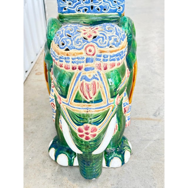 Vintage Green Elephant Garden Stool For Sale In New Orleans - Image 6 of 8