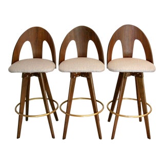 Sculptural Walnut Bentwood Swivel Bar Stools - Set of 3 For Sale