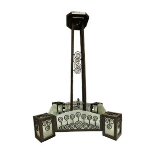 Antique Ceiling Pendant Light - French Art Deco Wrought Iron For Sale