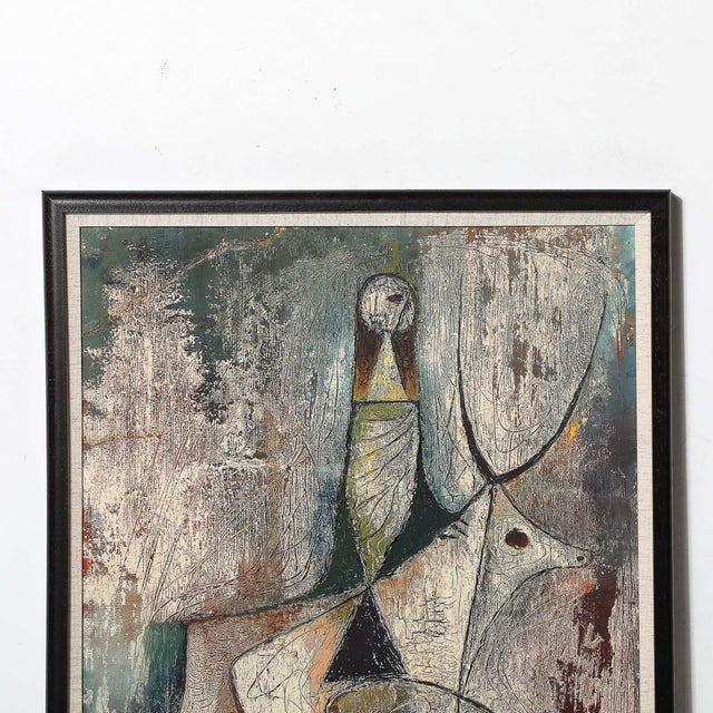 Mid-Century Modern Mid-Century Modernist Abstract Figure Oil on Paper Painting Signed Hans Jaenisch For Sale - Image 3 of 12