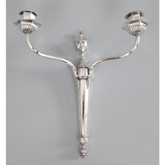 English Vintage Neoclassical Style English Silver Plate Candle Wall Sconces - A Pair For Sale - Image 3 of 12