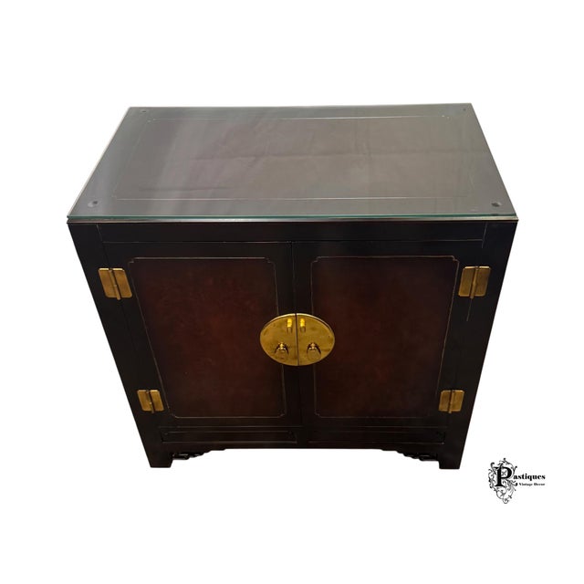 Vintage White Furniture Chinoiserie Style Burl Wood & Lacquer Storage Cabinet / Nightstand For Sale In Greensboro - Image 6 of 11