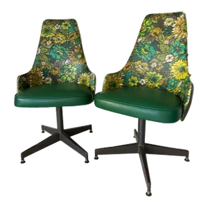 1960s Chromcraft Mid-Century Swivel Vinyl Dining Chairs - Set of 2