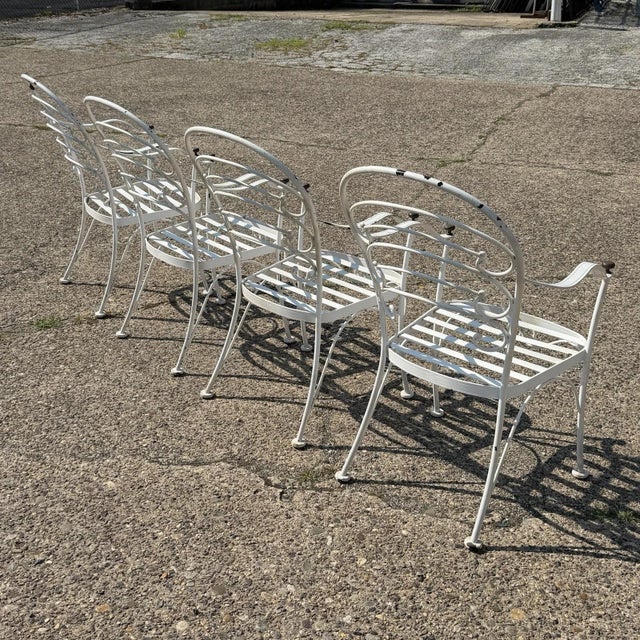 Late 20th Century Wrought Iron Scrolling Patio Dining Arm Chairs by Crown Leisure - Set of 4 For Sale - Image 16 of 18
