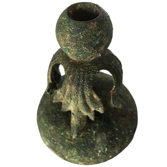 1970s Cast Iron Candlestick Holder With Baroque Leaf Accents, Pair For Sale - Image 4 of 5