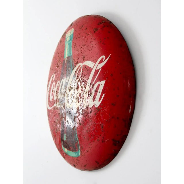 Vintage Coca-Cola Metal Button Sign For Sale - Image 6 of 9