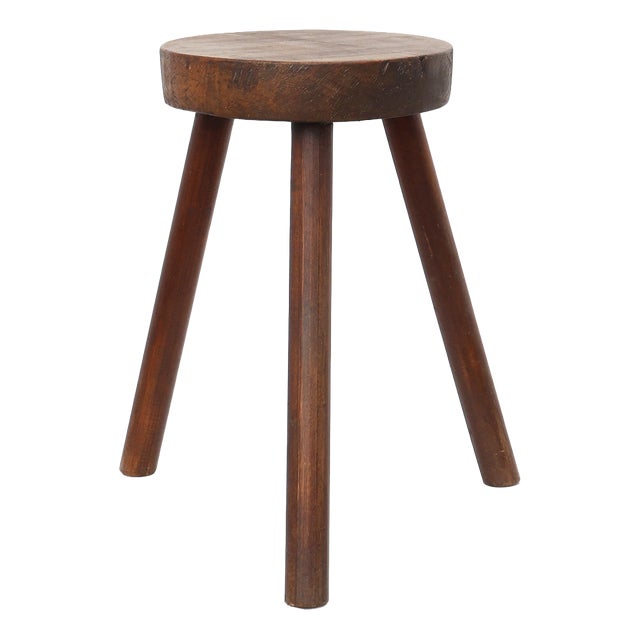 Rustic Oak Wooden Tripod Stool, France, 1890s For Sale