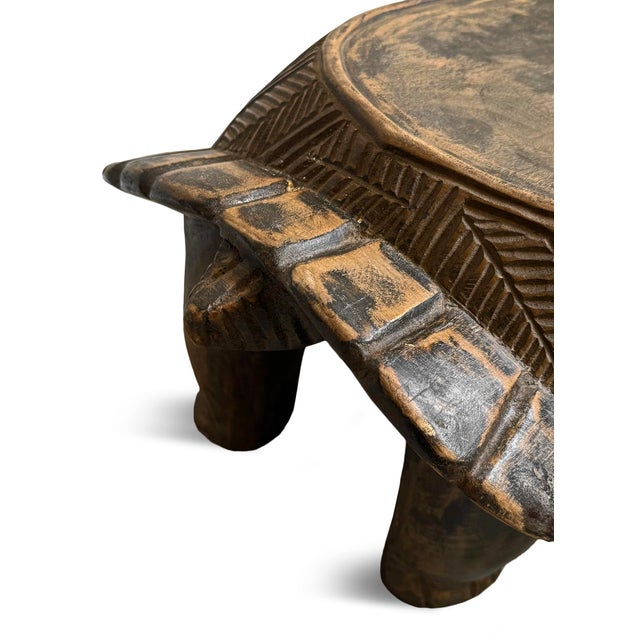 Wood Vintage Burkina Faso Tropical Tribal Turtle Low Stool For Sale - Image 7 of 7