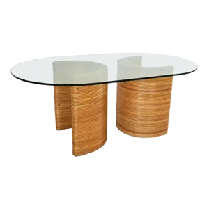 Midcentury Italian Organic Modern Rattan Pedestal Dining Table