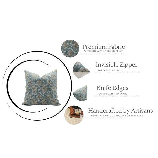 Fabdivine Indian Block Print Cushion Cover 14x14 Inch Off-White Linen-Vishal Pushp For Sale - Image 4 of 4