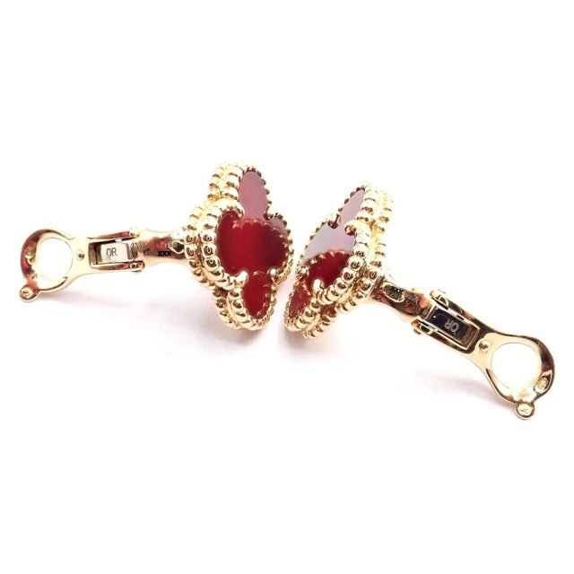 Red Van Cleef & Arpels Vintage Alhambra Yellow Gold Red Agate Earrings, Pair For Sale - Image 8 of 11
