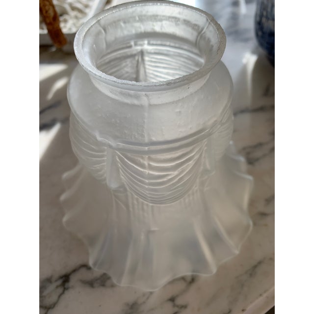 French Country Vintage French Ruffled Satin Glass Sconce Light Shades a Pair For Sale - Image 3 of 10