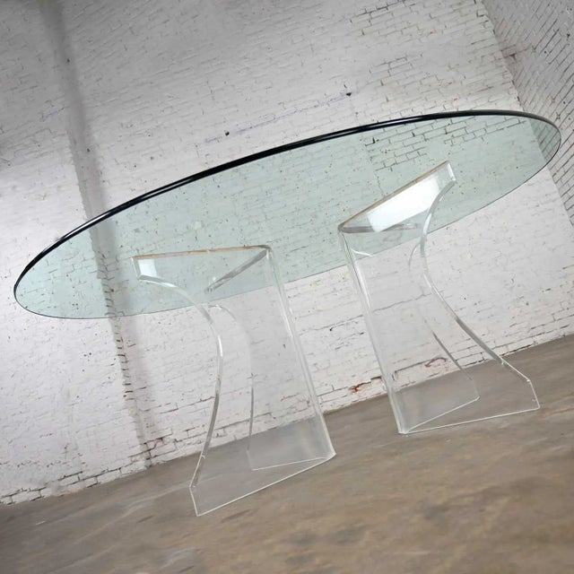 Vintage Modern to Hollywood Regency or Art Deco Dining Table Lucite Sculptural Base Oval Glass Top For Sale - Image 4 of 18