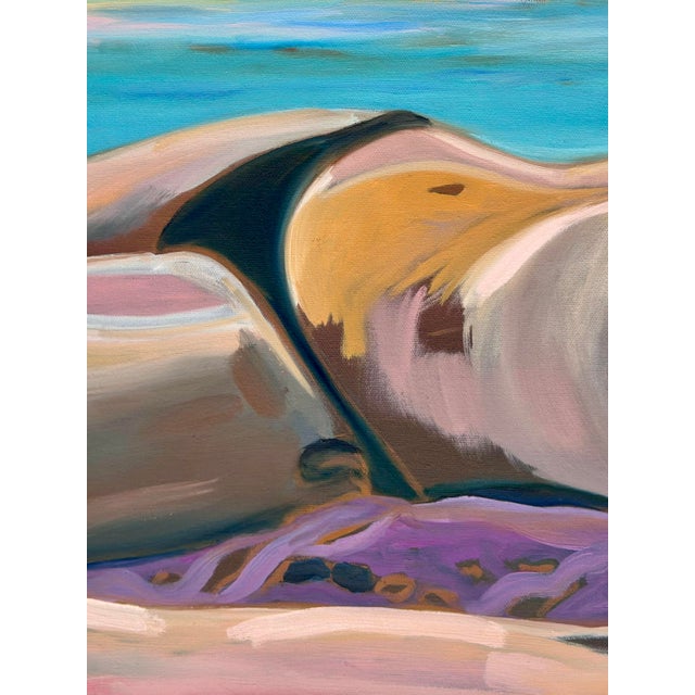 Contemporary "La Dolce Vita" by Javiera Da Fonseca Ilić, California Tropical Beach Scene, Dreamy Figurative Coastal Painting, Original Oil Painting For Sale - Image 3 of 7