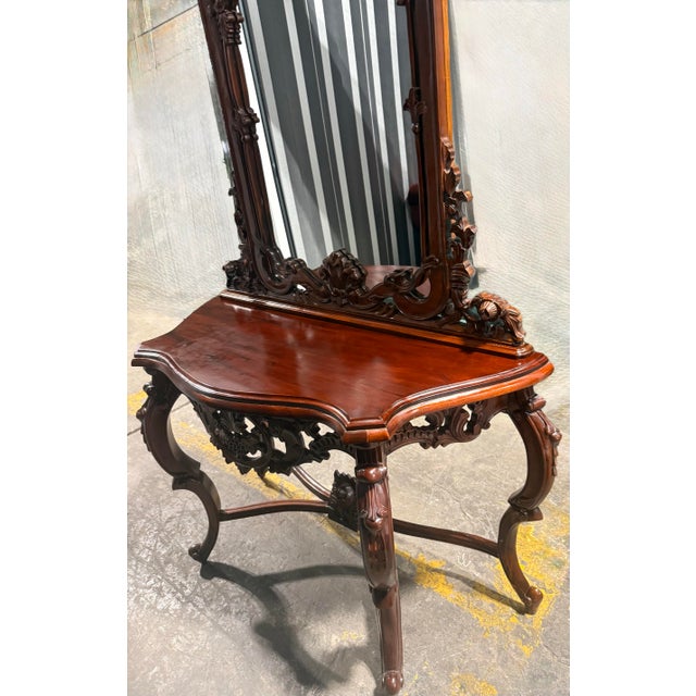 1970s French Rococo Style Mahogany Console Table For Sale - Image 9 of 12