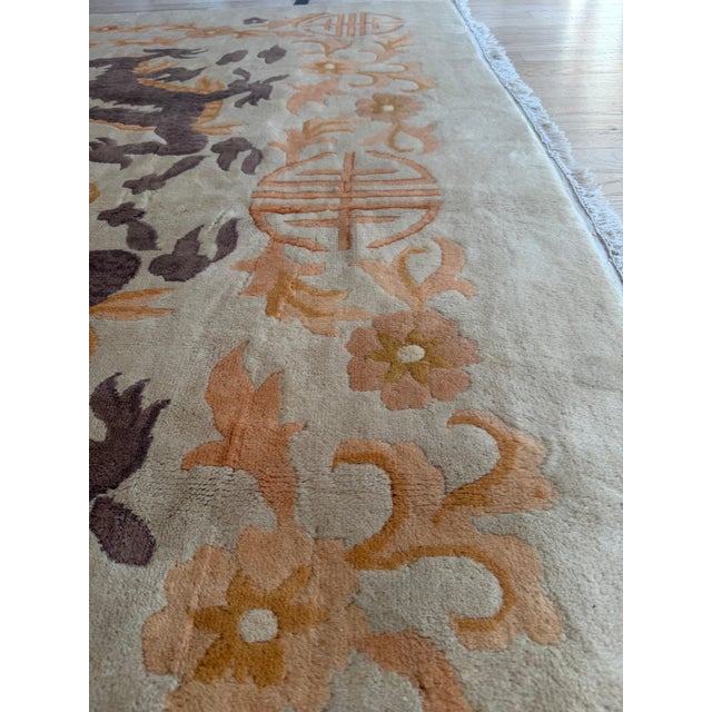 Early 20th-Century Chinese Mongolian Dragon Rug with Shou Medallion, Handmade For Sale - Image 10 of 17
