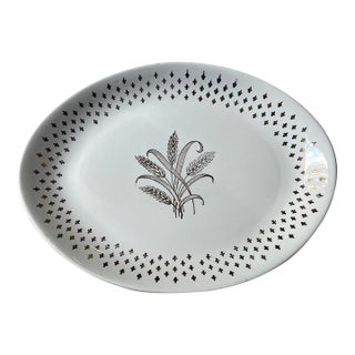 1970s White Ceramic Wheat Platter With Gold Details For Sale