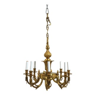 French Empire Style Solid Brass 8 Arm Chandelier For Sale