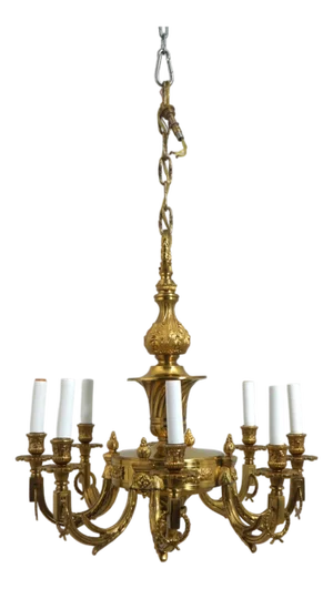French Empire Style Solid Brass 8 Arm Chandelier