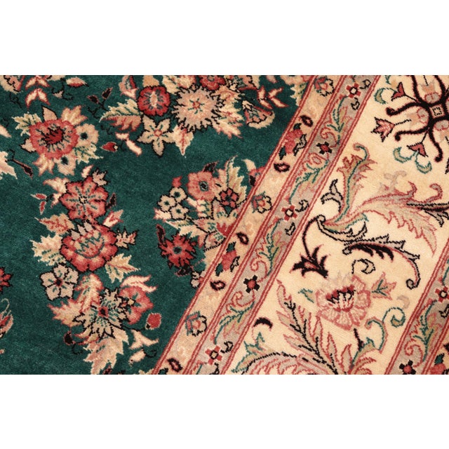 1990s Shabby Chic 1990's Floral Pak-Persian Green/Ivory Wool Rug - 6'1'' X 9'2'' For Sale - Image 5 of 9