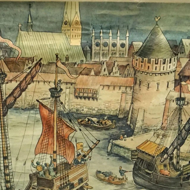 Vintage Harbour of a Trade City Port Rollable Wall Chart For Sale - Image 3 of 8
