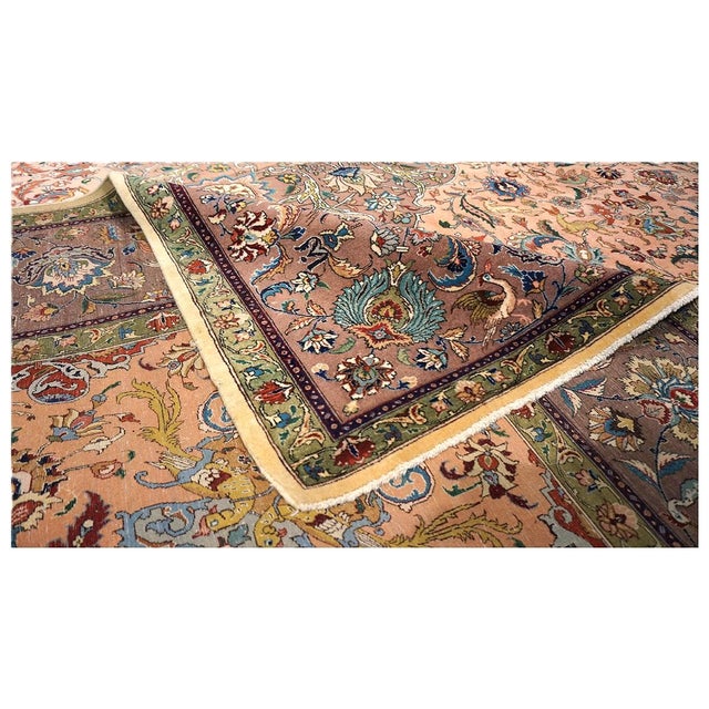 Antique Persian Tabriz Pahlavi Wool 10x13 Salmon, Rose & Blue Handmade Area Rug #9902599 For Sale - Image 10 of 10