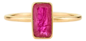 18k Solid Gold Bezel Set Ruby Baguette Ring Size 7