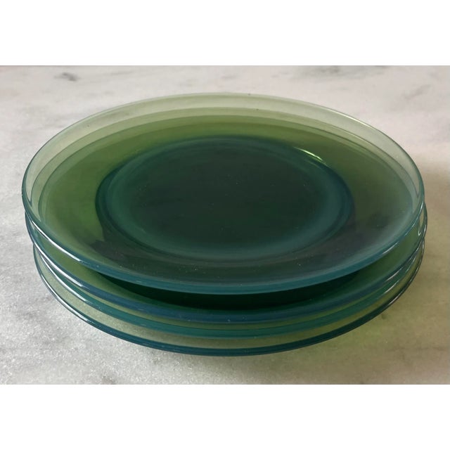 Set of 4 Vintage Green Glass Lunch or Salad Plates For Sale In Austin - Image 6 of 9
