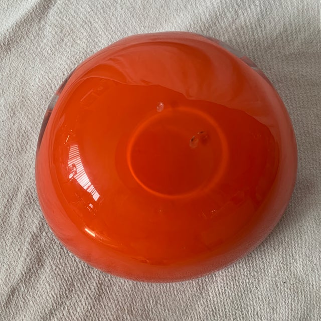 Alfredo Barbini Vintage 1950s Alfredo Barbini Murano Glass Bowl Vibrant Orange With Gold Flecks - 3 LBS For Sale - Image 4 of 5