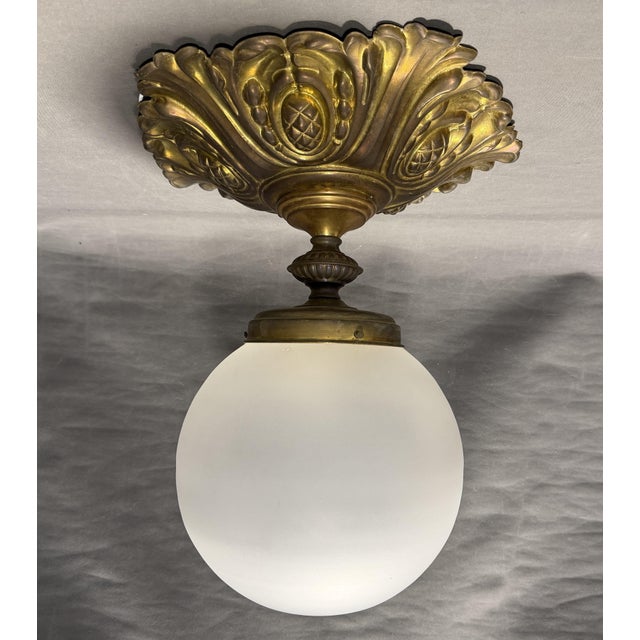 Art Nouveau Brass and Glass Globe Ceiling Lamp, Paris, France, 1910s For Sale - Image 9 of 9