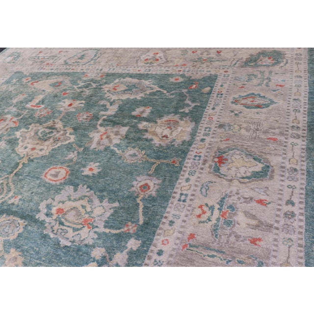 Green Color Turkish Oushak Rug by Keivan Woven Arts 10'7'' X 13'8'' For Sale - Image 12 of 18