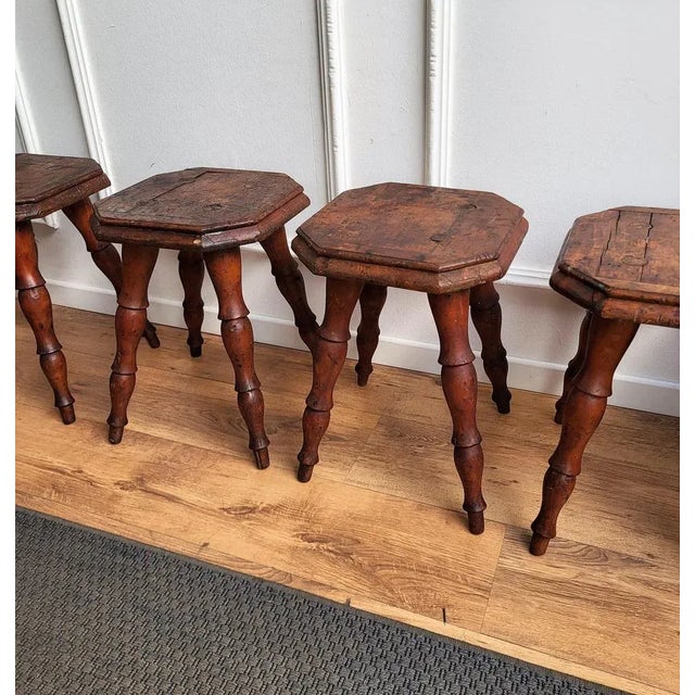 Italian Walnut Stools with Carved Turned Legs, 1890s, Set of 4 For Sale - Image 5 of 8