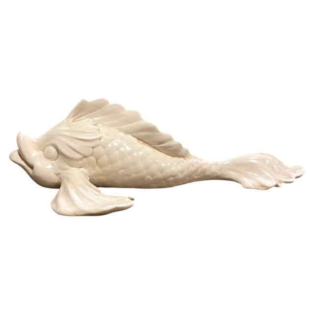 Freeman McFarlin White Pottery Fish Koi Wall Art Large 19" Mid-Century Modern Decor Rare For Sale In San Francisco - Image 6 of 14