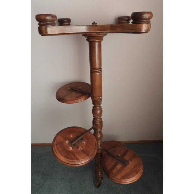 Wood Vintage 1950s Butler Walnut Tiered Mid Century Modern Plant Stand Wine Pottery Display For Sale - Image 7 of 8