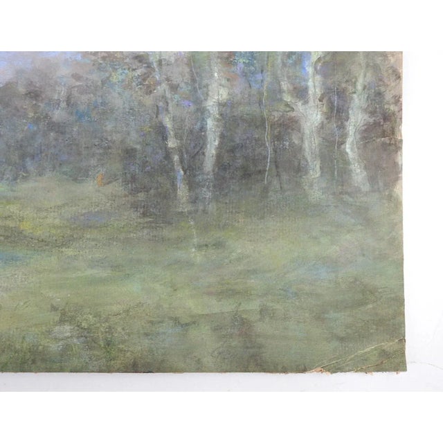 English Late 19th Century Impressionist Misty Meadow Stream Landscape Painting For Sale - Image 3 of 7