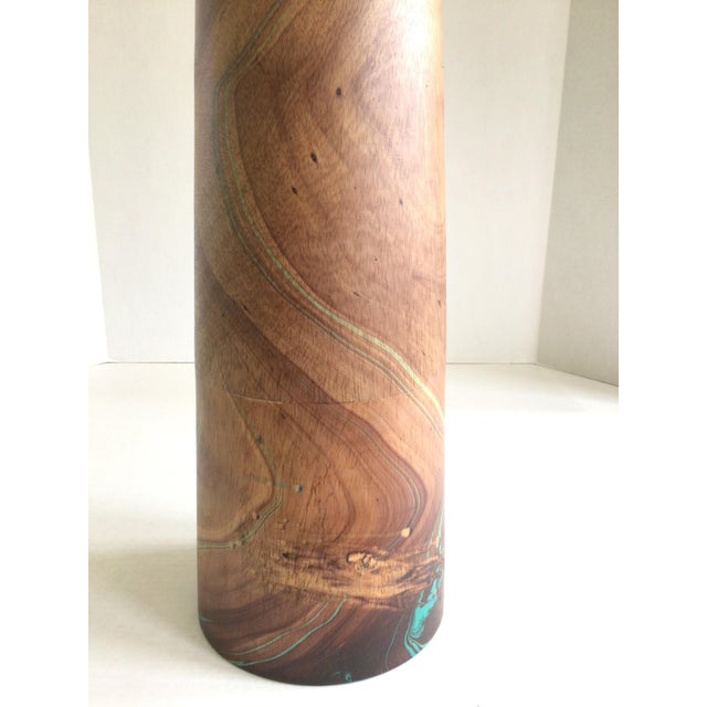 2000s Wood Vase With a Swirling Green Pattern and Natural Polish For Sale - Image 4 of 8