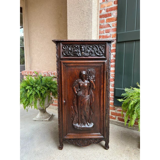 Antique French Cabinet Carved Oak Demeter Harvest Cornucopia Greek Goddess. Direct from France, a beautifully hand carved...
