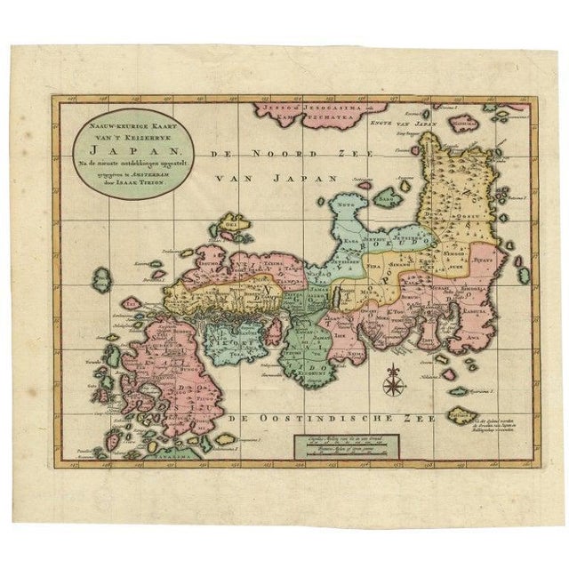 Antique Map of Japan with Scale and Compass Rose, 1730s For Sale - Image 5 of 5