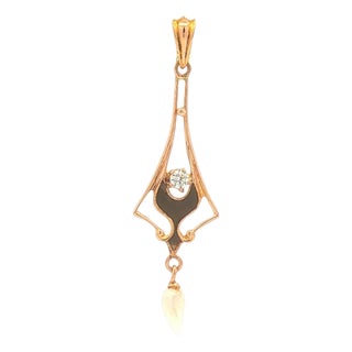 Antique Lavalier Enamel Pearl Pendant For Sale