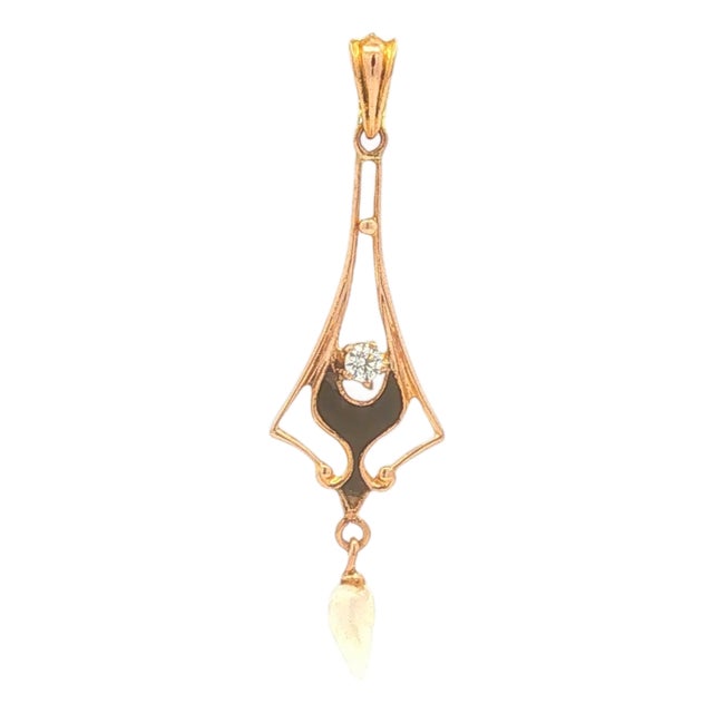 Antique Lavalier Enamel Pearl Pendant For Sale