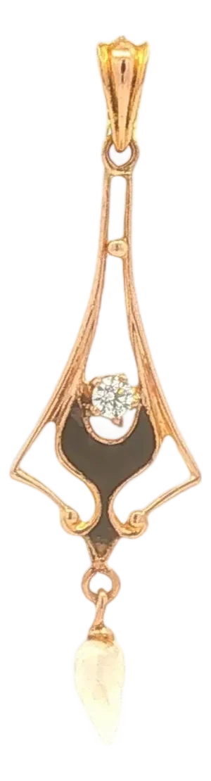 Antique Lavalier Enamel Pearl Pendant